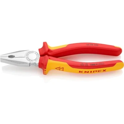 Abbildung von KNIPEX Kombizange isoliert mit Mehrkomponenten Hüllen, VDE geprüft verchromt 200 mm 03 06 SB