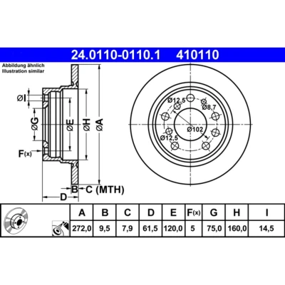 Abbildung von ATE 24.0110 0110.1 Bremsscheibe 272,0 9,5 5 120,0 voll beschichtet BMW: Limousine