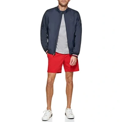 Abbildung von Tommy Hilfiger Herren Leichte Varsity Rippstrick Bomberjacke Shell Jacke, Navy Poly, L