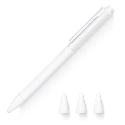 Abbildung von elago Pencil Clip Hülle Kompatibel mit Apple 2. Generation, 3 Ersatzspitzen Spitzenabdeckungen im Lieferumfang Enthalten, Premium Silikon, Magnetischem Laden, Doppeltippen (Weiß)