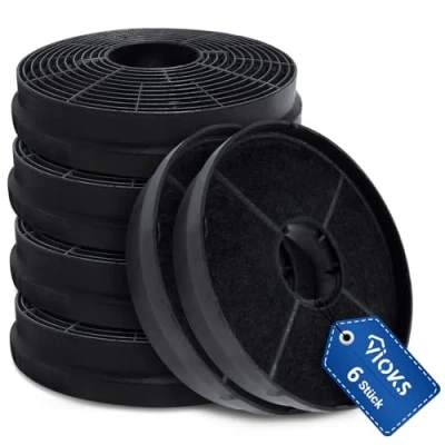 Abbildung von VIOKS Set 6x Kohlefilter Dunstabzugshaube Ersatz für Respekta MIZ0058 MIZ 0058 PKM CF130 Candy 49040890 35602288 49040117 352C66 Rund Filter Aktivkohlefilter Abzugshauben