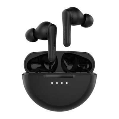 Abbildung von Belkin SoundForm Rhythm True Wireless In Ear Kopfhörer kabellos, integriertes Mikro, Schnellladen mit USB C, 28 Std. Akkulaufzeit, wasserfest nach IPX5, für iPhone, iPad, Galaxy, Pixel usw. Schwarz