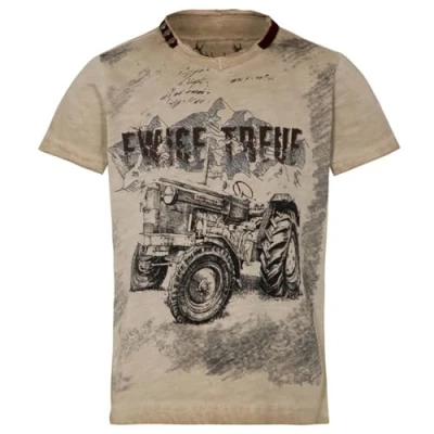 Abbildung von T Shirt Alwin Kinder beige Trachtenshirt Traktor Bulldog Ewige Treue (DE/NL/SE/PL, Numerisch, 134, Regular, beige)