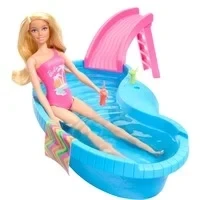 Abbildung von Barbie Anziehpuppe mit Pool, inklusive Rutsche
