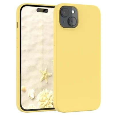 Abbildung von EAZY CASE Premium Silikon Handyhülle kompatibel mit iPhone 15 Plus Slimcover Kameraschutz und Innenfutter, Silikonhülle, Schutzhülle, Bumper, Handy Case, Hülle, Softcase, Gelb