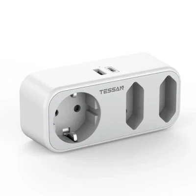 Abbildung von TESSAN Mehrfachstecker mit USB, Doppelstecker für Steckdose, Doppelsteckdose 3 Fach Steckdosenadapter 2 USB 3600W, Ladegerät Kompatibel Phone, Grau