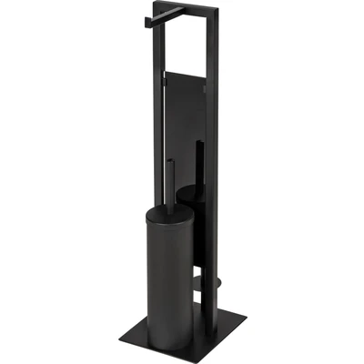 Abbildung von WENKO WC Garnitur &quot;Rivalta&quot;, aus Stahl Glas Polypropylen, schwarz, 3 in 1 Standgarnitur