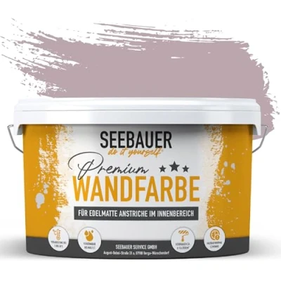 Abbildung von SEEBAUER diy Wandfarbe lila 10L für Innen (No. 957 Plum Cake) Edelmatte Innenfarbe Violetttöne sehr hohe Deckkraft Matt, Abwaschbar und Tropffrei