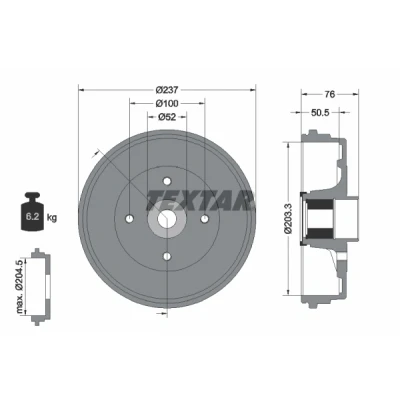 Abbildung von TEXTAR 94041400 Bremstrommel mit ABS Sensorring, Radlager, ohne Radbefestigungsbolzen, Radnabe 237 RENAULT: CLIO 3, Modus / Grand