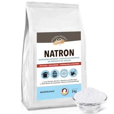 Abbildung von GOLDEN PEANUT Natron Pulver 3 kg Natriumhydrogencarbonat, Backsoda, Backpulver, Wasch Soda, Lebensmittelqualität aus Deutschland, Nachfüllpack
