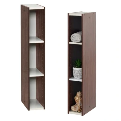 Abbildung von Iris Ohyama Platzsparendes Regal, Extra Schlank, 3 Ebenen, Set aus 2, Braun, Verstellbar, Modular, Für Wohnzimmer, Homeoffice, Schlafzimmer, Organisation, Bücher, CD, Dekor, Einfache Montage, UB 9015.