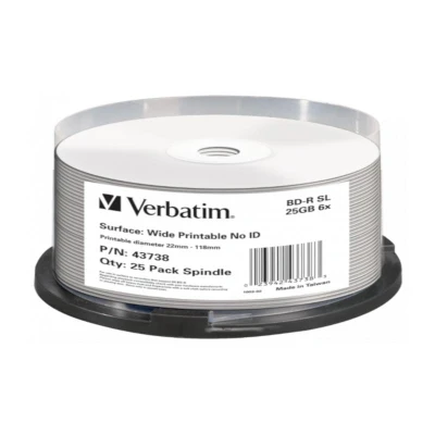 Abbildung von BD R 25GB VERBATIM Blu Ray Single Layer NO ID bedruckbar 6x Speed Cakebox 25 Stück