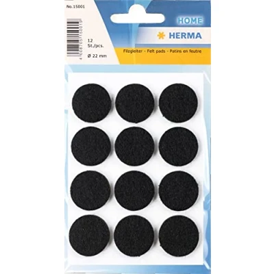 Abbildung von HERMA 15001 Filzgleiter Selbstklebend Schwarz Rund, 12 Stück, Ø 22 mm, Möbelgleiter für Stühle Möbel, Bodengleiter aus Filz Laminat Parkett Hartholzböden