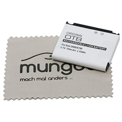 Abbildung von Ersatz Akku für Samsung D900, D900e, D900i, E490, E780 (Ersetzt Originalakku AB503442CEC) OTB mit mungoo Displayputztuch