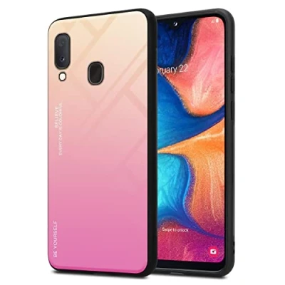 Abbildung von Cadorabo Hülle kompatibel mit Samsung Galaxy A10e / A20e Schutzhülle TPU Silikon Case Glas Slim Kratzfest Weiche Gummi Rundumschutz für A20e, Gelb Rosa