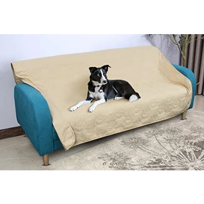 Abbildung von Pawsee wasserdichte Hundedecke für Couch, Waschbare Haustier Couch Abdeckung, rutschfeste Bettsofa Möbelschutzmatte 203 x 152 cm Latté