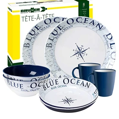 Abbildung von BRUNNER Geschirr Set Melamin Campinggeschirr BLUE OCEAN (8, 12, 16, 36 Teile) (8 tlg)