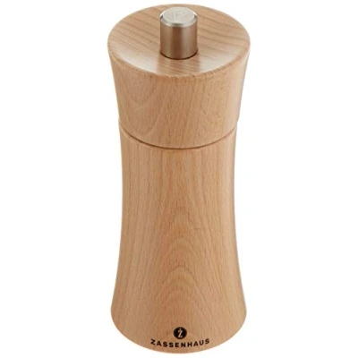 Abbildung von Zassenhaus Pfeffermühle FRANKFURT , Mahlgrad einstellbar fein bis grob Keramikmahlwerk Made in Germany Manuelle Bereits vorbefüllt Buchenholz Natur 14 cm