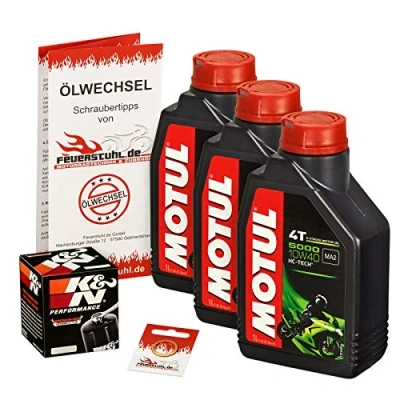 Abbildung von Motul 10W 40 Öl + K&amp;N Ölfilter für Kawasaki GPZ 500 S, 88 93, EX500A Ölwechselset inkl. Motoröl, Filter, Dichtring
