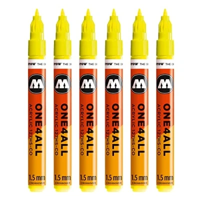 Abbildung von Molotow One4All 127HS CO Acryl Marker (1,5 mm Strichstärke, hochdeckend und permanent, UV beständig, für fast alle Untergründe) 6 Stück Farbe 220 neongelb floureszierend