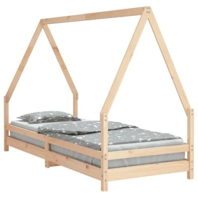 Abbildung von vidaXL Kinderbett, Kinder Bettgestell mit robusten Latten, Hausbett für Kleinkinder ab 4 Jahren, Einzelbett Jugendbett Holzbett, 90x200 cm Massivholz Kiefer