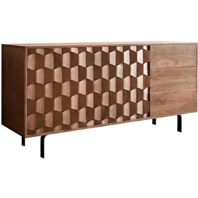 Abbildung von Sideboard Fevo 145 cm Akazie Braun 2 Türen 3 Schubfächer L Fuß