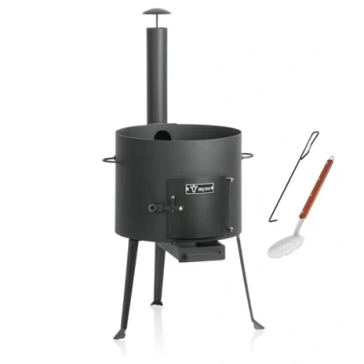 Abbildung von BBQ Toro Kazan Ofen Ø 39,5 cm Gulaschkessel mit Schaumlöffel und Schürhaken Outdoor Rohr, Feuerkessel Feuer Ofen, Eintopfofen, Feuerstelle, Gestell, Utschak, Dreibein