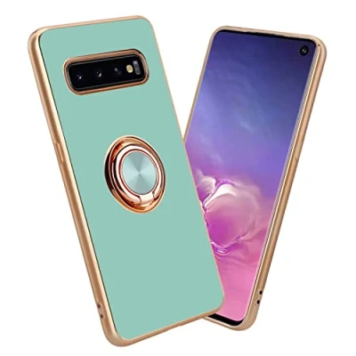 Abbildung von Cadorabo Hülle kompatibel mit Samsung Galaxy S10 4G Schutzhülle TPU Silikon Case Ring Design Kameraschutz Slim Kratzfest Weiche Gummi Rundumschutz für in Türkis