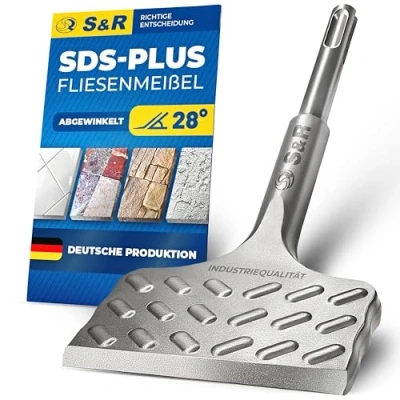 Abbildung von S&amp;R Spatmeißel Hochleistungs Fliesenmeißel SDS plus 165 mm x 75 abgewinkelt, in mm, für PLUS, (Made Germany) Industrie Qualität, optimierte Geometrie Fliesen und Fliesenkleber