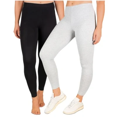 Abbildung von SES blickdichte Leggings Damen 2er Pack schwarz/grau meliert (40/42) / Baumwolle/Leggins mit perfekter Passform und Komfort/Leggings Set für vielfältige Looks