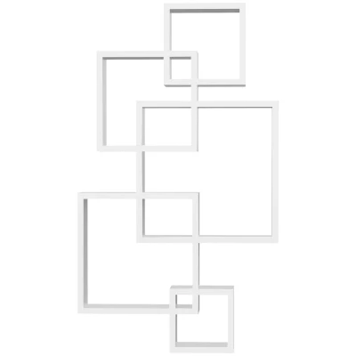 Abbildung von HOMCOM Wandregal Schweberegal, 5 Würfel, ineinandergreifend, 9 Fächer, Wandboard 1 tlg., Tannenholz Weiß