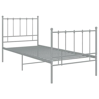 Abbildung von vidaXL Bett Metallbett Schlafzimmerbett Bettgestell Bettrahmen mit Lattenrost Schlafzimmermöbel Einzelbett Schlafzimmer Grau Metall 100x200cm