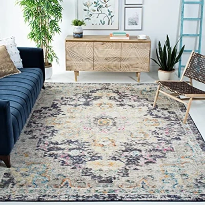 Abbildung von SAFAVIEH Boho Teppich für Wohnzimmer, Esszimmer, Schlafzimmer Madison Collection, Kurzer Flor, Schwarz und Gold, 244 X 305 cm