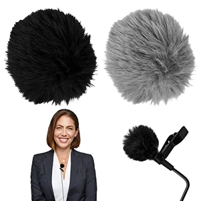 Abbildung von 2 Stück Lavalier Mikrofon Windschutz, Fell Windschutz für Mikrophon, Pelzig Windschutzscheibe, Mini Wind Filter Pop 1 cm, Draussen Muff Popschutz, Grau+Schwarz