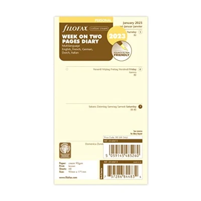 Abbildung von Filofax Terminkalender 2023, 1 Woche auf 2 Seiten, cremefarben, 5 Sprachen, 23 68413, Baumwolle creme