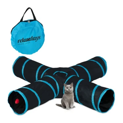Abbildung von relaxdays Kleintiertunnel Faltbarer Katzentunnel mit 4 Wegen, Polyester