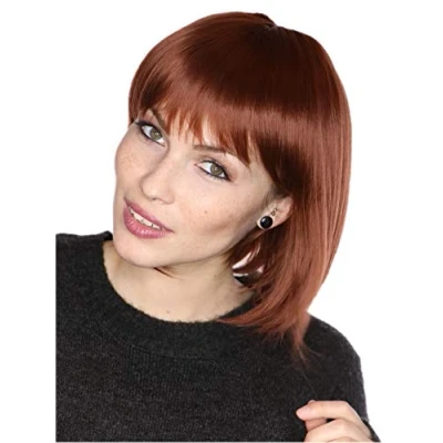 Abbildung von Prettyland Damen Braun kurze matte natürliche wie Echthaar kurzhaar BOB Schnitt glatte Perücke brown short Wig C1920