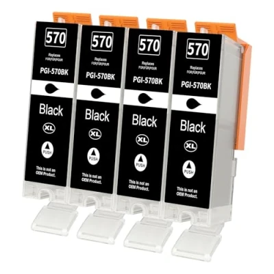 Abbildung von 570 XL Schwarz Patronen Kompatibel für Canon PGI 570XL PGBK PIXMA MG5750 TS5050 MG6850 TS5055 TS5051 TS6050 MG6852 TS6051 TS6052 MG6853 TS5053 MG5753 MG6851(4er Pack)