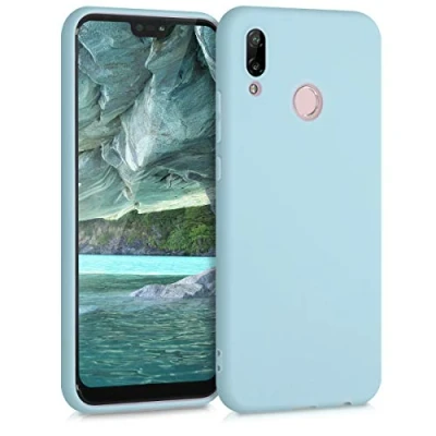 Abbildung von kwmobile Hülle kompatibel mit Huawei P20 Lite weiches TPU Silikon Case Cover geeignet für kabelloses Laden Hellblau matt
