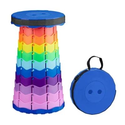 Abbildung von Relaxdays Teleskophocker, faltbar, Tragegurt, Outdoor, höhenverstellbarer Campinghocker, HxBxT 44,5 x 25 cm, bunt