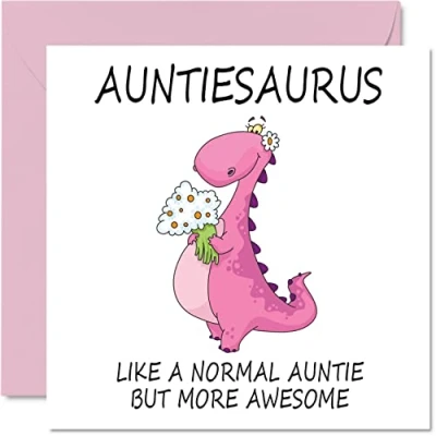 Abbildung von Geburtstagskarten für Tante Auntiesaurus Geburtstagskarte von Nichte oder Neffe, alles Gute zum Geburtstag Tante, Dinosaurier als Geschenk, 145mm Grußkarten