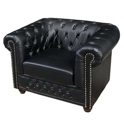 Abbildung von riess ambiente CHESTERFIELD Sessel 110cm matt schwarz (Einzelartikel, 1 St), Wohnzimmer · Kunstleder Federkern Knopfheftung Design
