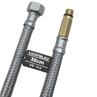Abbildung von LICHTBLAU Knickfester Edelstahl Schlauch I 35cm 3/8 Zoll auf M8 lang geeignet für Trinkwasser Wasserhahn Eckventil Panzerschlauch Küchenarmatur