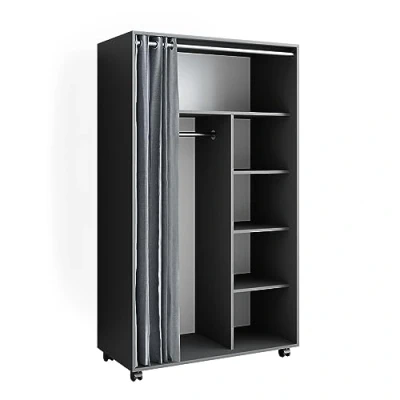 Abbildung von Vicco Kleiderschrank Doros, Grau, 100 x 168 cm mit Rollen Kleiderstange, Vorhang