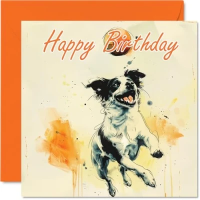 Abbildung von Stuff4 Geburtstagskarten für Frauen und Männer Aquarell Hund Happy Birthday Karte Mama, Vater, Bruder, Schwester, Onkel, Tante, Cousin, Großvater, Nanny, Freund, 145 mm x