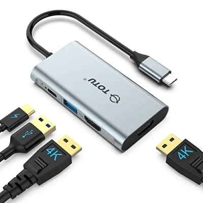 Abbildung von Docking Station, USB C Hub, TOTU 4 in 1 to Dual HDMI Adapter with 4K Ports, 100W Power Delivery Port, 3.0 5Gbps Data Port for MacBook Air, Pro, Dell, Chromebook and More