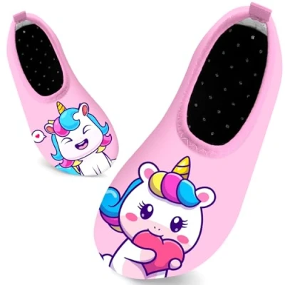 Abbildung von Kinder Badeschuhe Schwimmschuhe Wasserschuhe Mädchen Baby Strandschuhe Aquaschuhe Schnell Trocknend für Beach Pool(ABLiebe Einhorn32/33)