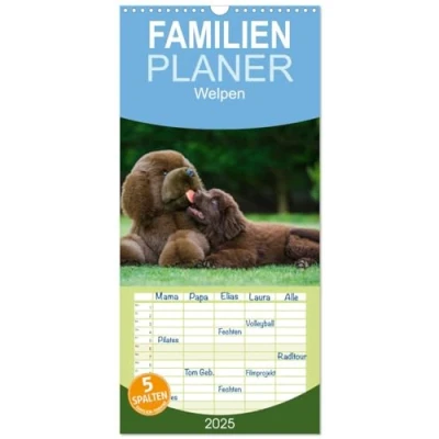 Abbildung von Familienplaner 2025 Welpen mit 5 Spalten (Wandkalender, 21 cm x 45 cm), CALVENDO