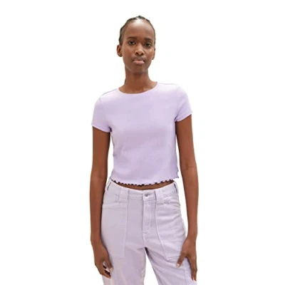 Abbildung von TOM Tailor Denim Cropped Shirt Tshirt basic, Damen, Größe: XL, Lilac vibe