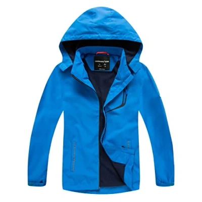 Abbildung von YOUNGSOUL Kinder wasserdichte Regenjacke mit Abnehmbarer Kapuze Mädchen Jungen Übergangsjacke Gefütterte Outdoorjacke Blue DE: 128 134 (Herstellergröße 130)
